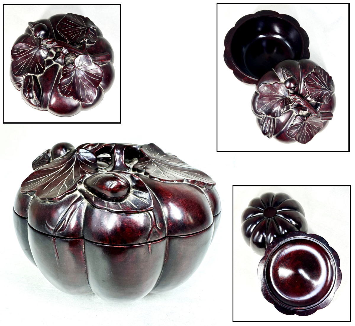 【送料無料】 時代物 大紅酸枝木 手彫り南瓜形蓋物 約1681g 大菓子器 唐物喰籠 中国古玩 骨董 古美術 細密細工 (茶道家旧蔵) 威龍彩雲通販
