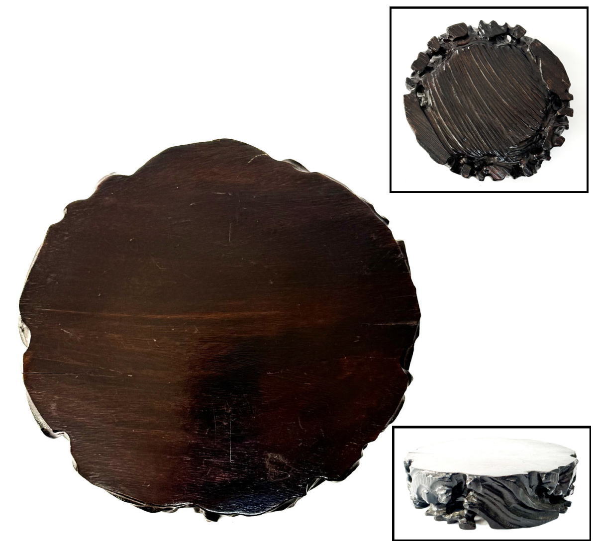 【送料無料】<BR>唐木手彫り花台 約2kg<BR>玉杢 花梨 華道 茶道<BR>香炉台 飾台 唐物 盆栽台<BR>置物 (旧家蔵出し)威龍彩雲