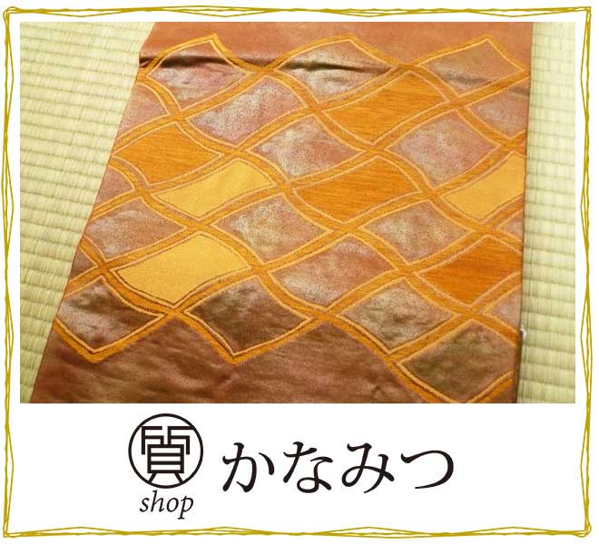 名古屋帯正絹着用可能仕立て上がり茶色カジュアルリサイクル紬激安単衣