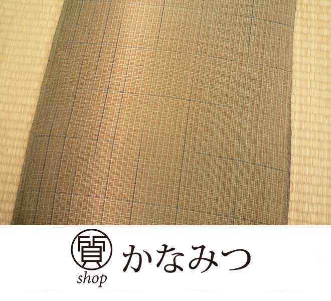 夏帯 袋名古屋帯 中古 リサイクル 茶緑色 カジュアル 全通 大きめ 長め 13,200円