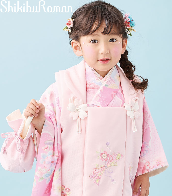 七五三 753 着物 3歳 女の子 被布セット 式部浪漫 ブランド 花丸28 ピンク 日本製 必要な物は全て揃ったフルセット 2026年新作 販売 購入
