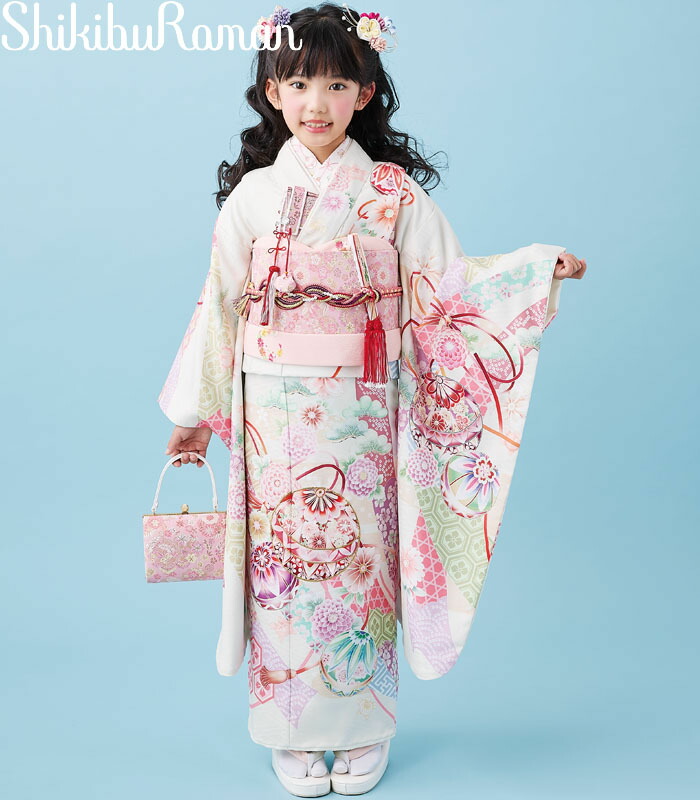七五三 753 御召しもの 7歳 うしろ帯 四つ身御召しもの 単品 式部浪漫 ブランド名 絵羽柄 雅まりあそび1 象牙色 日本製 2026年新作 売りわたす 買いもとめる