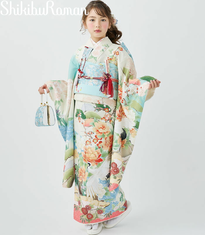 七五三 753 御召しもの 7歳 うしろ帯 四つ身御召しもの 単品 式部浪漫 ブランド名 絵羽柄 鶴の舞5 象牙色 日本製 2026年新作 売りわたす 買いもとめる