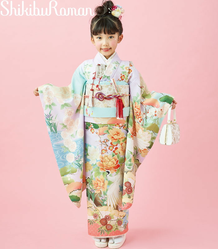 七五三 753 御召しもの 7歳 うしろ帯 四つ身御召しもの 単品 式部浪漫 ブランド名 絵羽柄 鶴の舞7 藤色 日本製 2026年新作 売りわたす 買いもとめる
