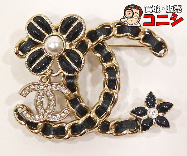 【質コニシ】【CHANEL/シャネル】ブローチ A/22K マトラッセ ココマーク フラワー シャンパンゴールド 箱付き【送料込み】m0137m