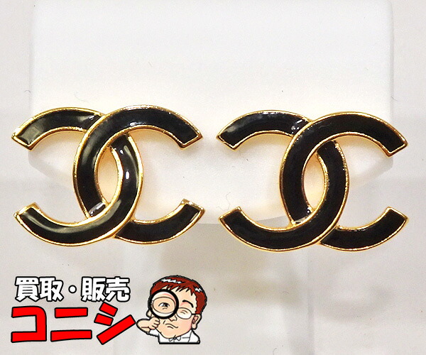 【質コニシ】【CHANEL/シャネル】ピアス L25/A ココマーク ブラック 黒 GP ゴールドカラー キャッチ レディース 箱付き【送料込み】m0214y|質ショップ コニシ