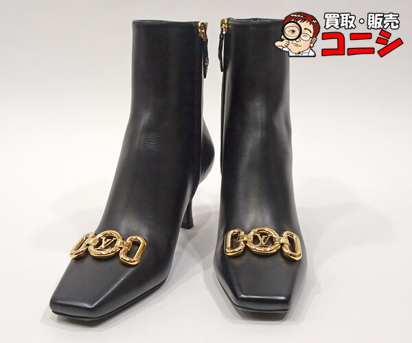 【質コニシ】【LouisVuitton/ルイ・ヴィトン】遊撃手ブーツ 円形交差点伝達ルート M10851 23.5珊 なめし革 黒いこと【貨物輸送込み】m0594y