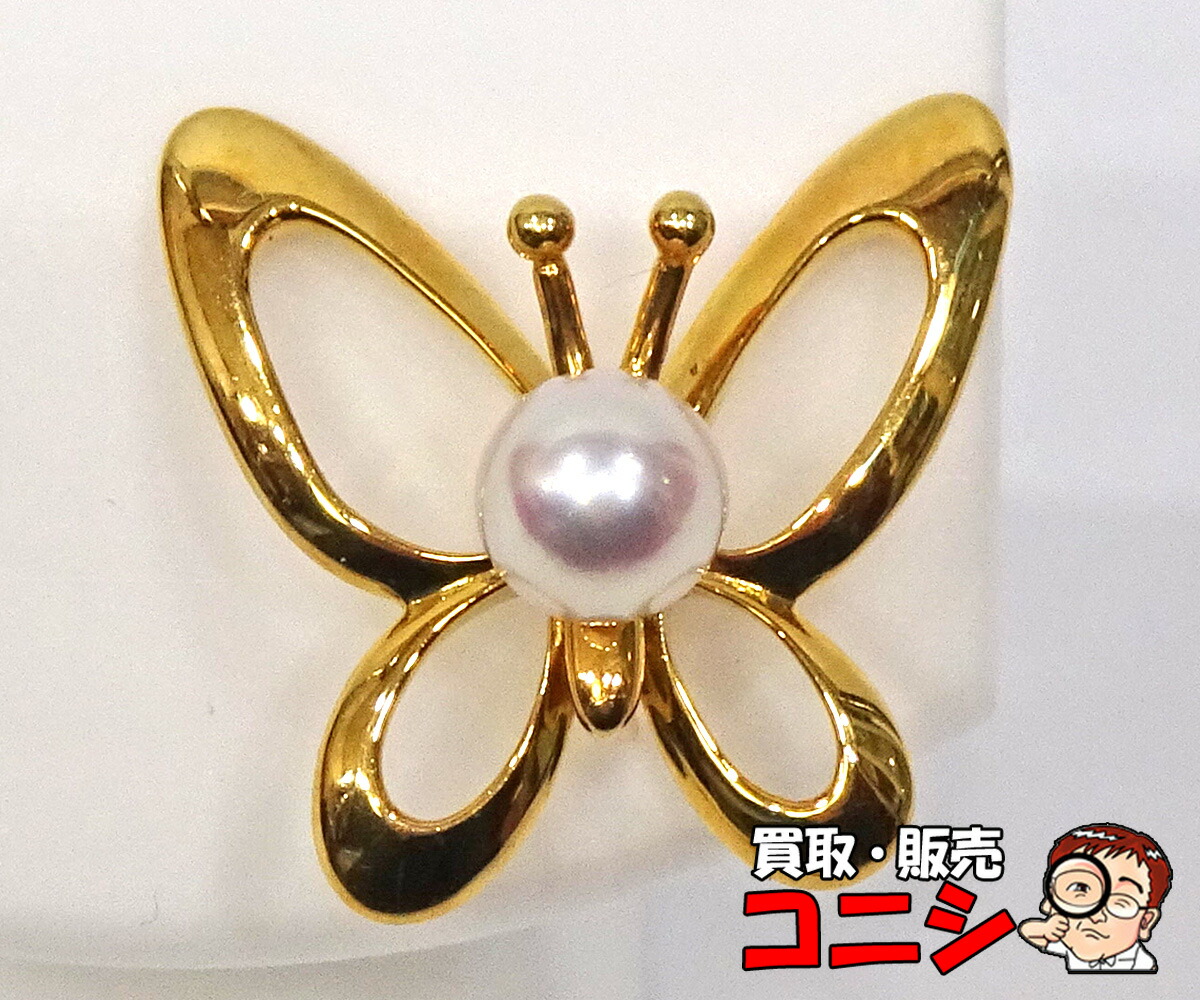 【質コニシ】【MIKIMOTO/ミキモト】ピンブローチ バタフライ 蝶 K18 ゴールド パール アクセサリー 小物 約2.3g【送料込み】m1226y