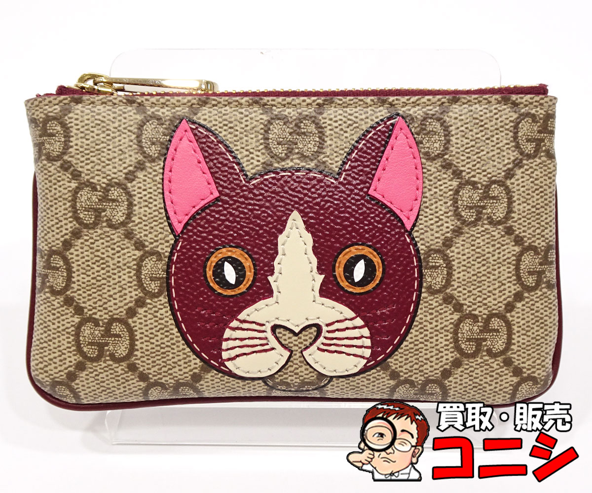 【質コニシ】【GUCCI/グッチ】コインケース 御釣り入れ GGスプリーム キャットディテール 猫 818768 鋳貨蝦蟇口【貨物輸送込み】m1420y