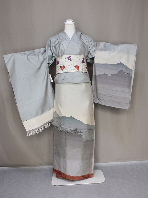 たたき染めの訪問着 訪問着 未仕立きもの 訪問着レンタル｜薄緑にたたき染め｜H0021｜L｜宅配着物レンタル 正絹訪問着 [170303 叩き染め　訪問着