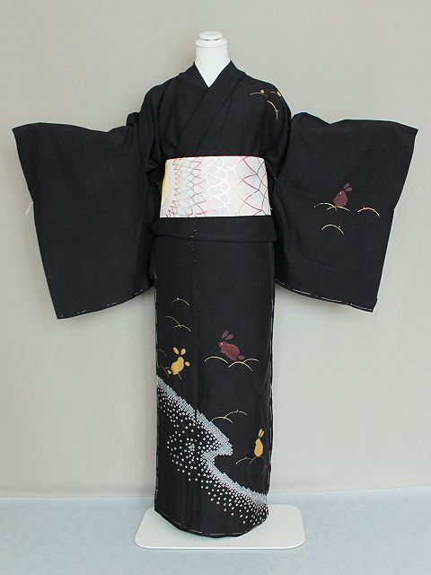 楽天市場】たたき染めの訪問着 黒地の訪問着 未仕立きもの 正絹訪問着