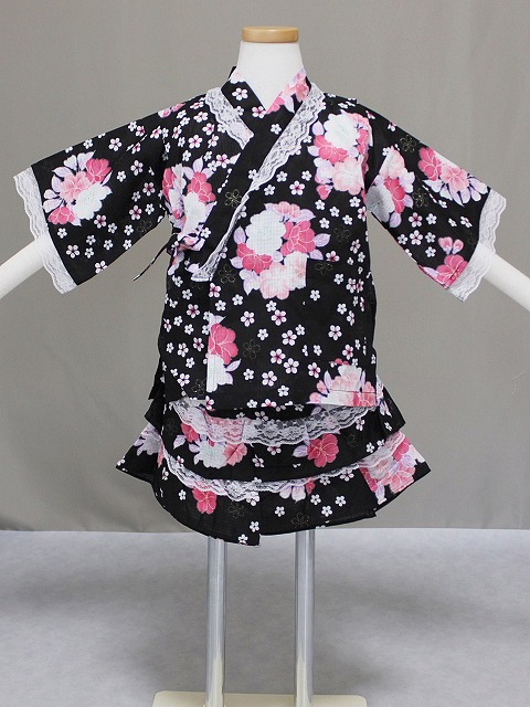 白レース付き女の子用甚平 じんべい 花柄にレースが付いた浴衣ドレス サイズの甚平 Z6242 13 Crunchusers Com