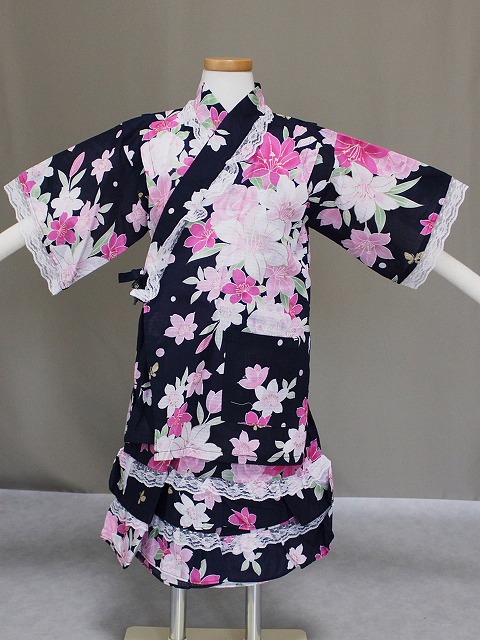 白レース付き女の子用甚平 じんべい 花柄にレースが付いた浴衣ドレス サイズの甚平 Z6267 18 Educaps Com Br