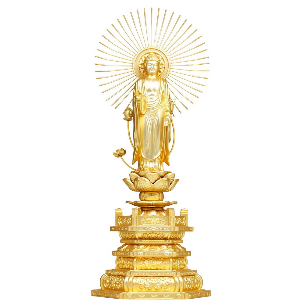 ［仏像］ 阿弥陀如来（御東用）２３．５ｃｍ　金鍍金仕上　合金製｜Lives