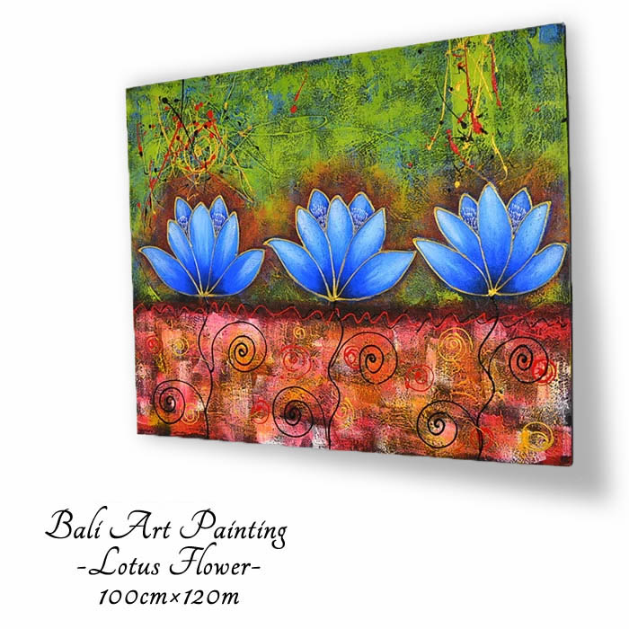 バリイラスト画 芸術パネル ハス 100cm 1cm 青碧骨組なし インドネシア共和国 バリ アジアン雑貨 溜場 家具 アジアン絵画 アジアンアート ロータスの佳境 睡蓮 花の絵 フラワー オイルペインティング Pic 0087 1 Thebiggreenfest Com