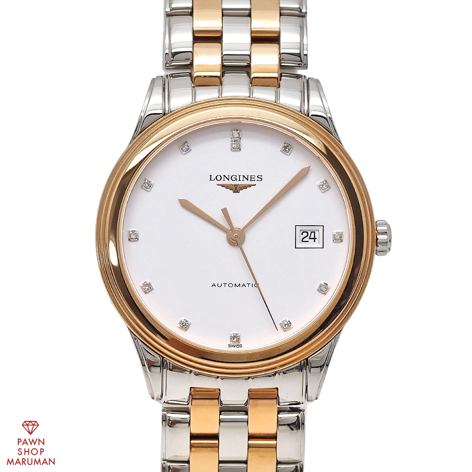 LONGINES ロンジン フラッグシップ L4.974.3.99.7 自動巻き SS×レッドPVD ホワイト 【送料無料】【中古】【メンズ】【腕時計】【白】【アナログ】