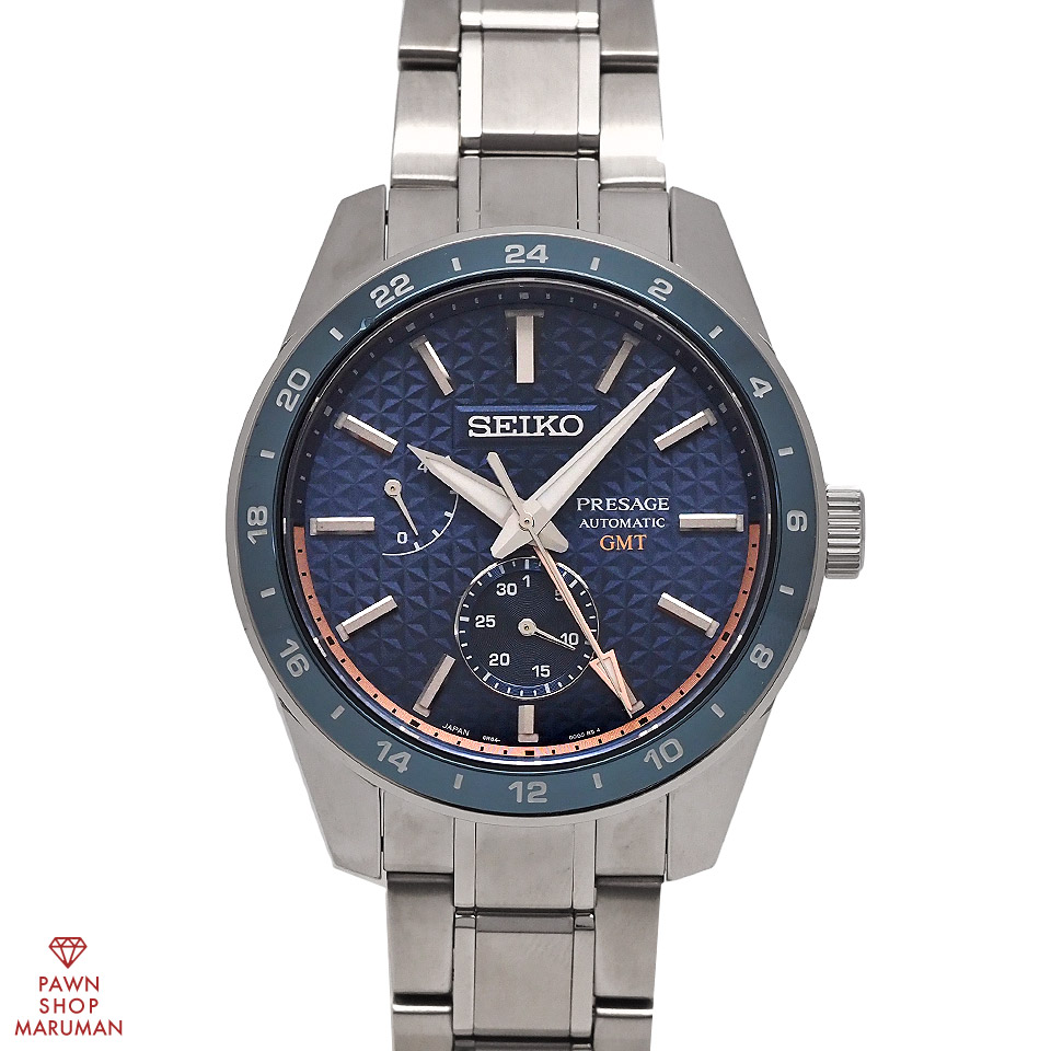 SEIKO セイコー PRESAGE プレザージュ Sharp Edged Series GMT SARF001 6R64-00C0 自動巻き SS ブルー【送料無料】【中古】【メンズ】【腕時計】【アナログ】【青】|丸万質舗