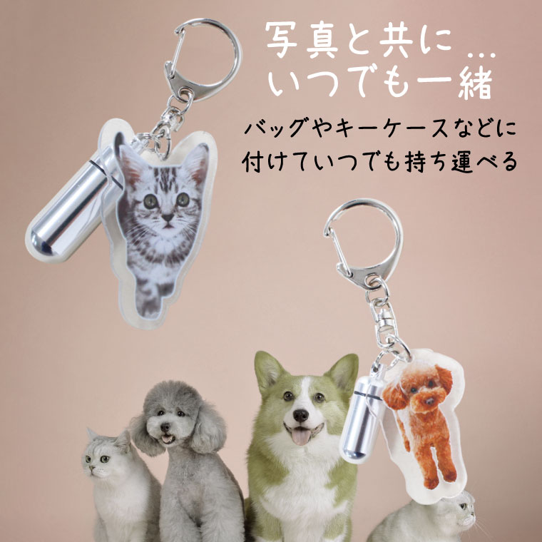ペットロスカプセルメモリアルカプセルSサイズキーホルダー写真プリントアクリルバッグチャームペット供養ペット仏具ペット仏壇覆い袋名札命日49日彼岸盆犬猫【メール便対応】