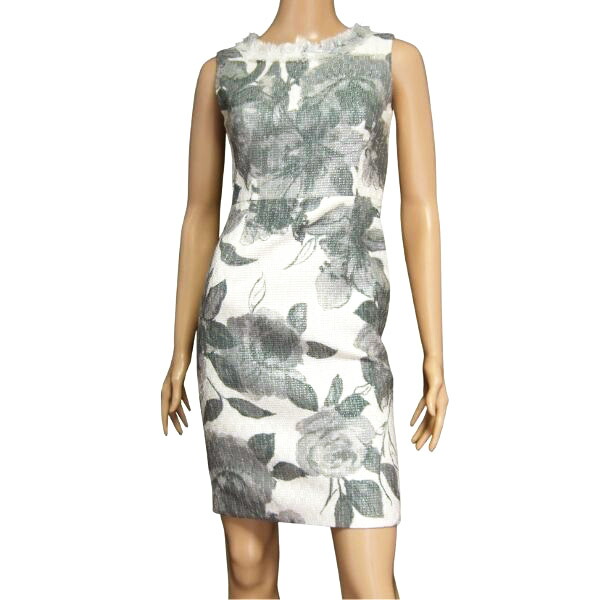 新品同様 中古 グレースコンチネンタル Grace Continental ツイード ワンピース きれいめ 小さいサイズ 36号 S 7号 グレー 花柄 ノースリーブ ラメ フリンジ パーティー 上品 お呼ばれ お食事会 ひざ丈 膝丈 細見え 代 30代 40代 秋冬 レディース 美品 Ice Org Br