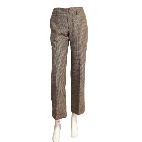 美品【中古】アマカ AMACA 美脚パンツ 小さいサイズ 表記36号(7号/S相当) 茶/ブラウン 千鳥格子柄 毛ウール系 秋冬向け ボトムス レディース