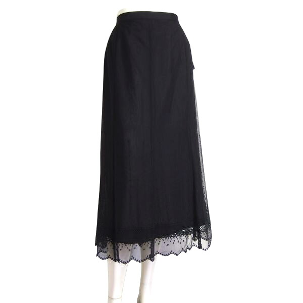 新品【中古】ミゼール MISSEL ジュニアー ロングスカート フレアスカート チュールスカート 表記 L 11号 40号 相当 黒 ブラック レディース 春 夏 春夏 ボトムス おしゃれ きれいめ 上品 刺繍 チュール 透け感 薄手 フレア 軽い ロング 大人 女性 30代 40代 50代 未使用｜フルフルマーケット