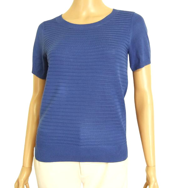 美品【中古】タルボット TALBOTS サマーニット ニット 表記 M 9号 38号 相当 古着 青 ブルー レディース 春 夏 春夏 トップス 半袖 シンプル 無地 丸首 きれいめ 大人 女性 20代 30代 40代 50代 差し色 通勤 お出掛け｜フルフルマーケット