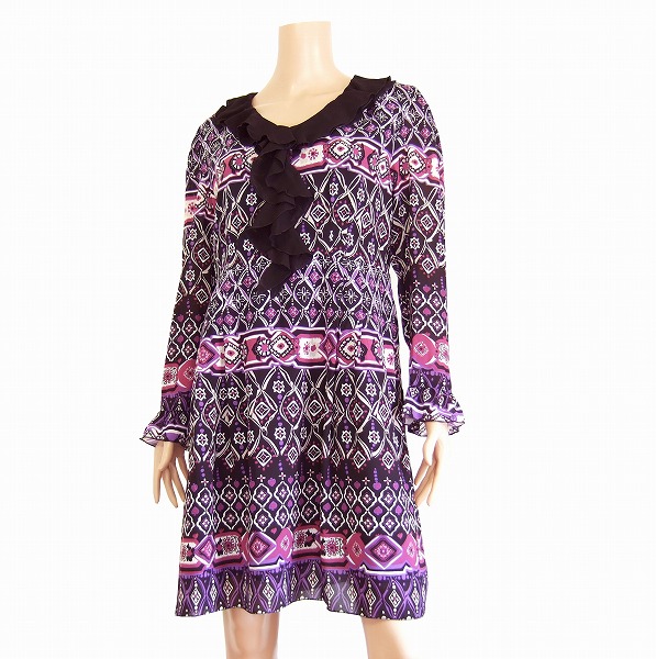 中古 フリル オットー Otto 黒ブラック 紫系 3980円以上送料無料 新品同様 Otto 春夏 レディース ブランド古着 素敵ワンピース 大きいサイズ 黒ブラック 紫系 大きいサイズ Llサイズ 13号 フルフルマーケット