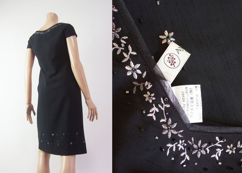 中古 アリスバーリー Aylesbury 黒 小花刺繍 ビジュ 素敵ワンピース Mサイズ 春夏 レディース Altamisa Mx