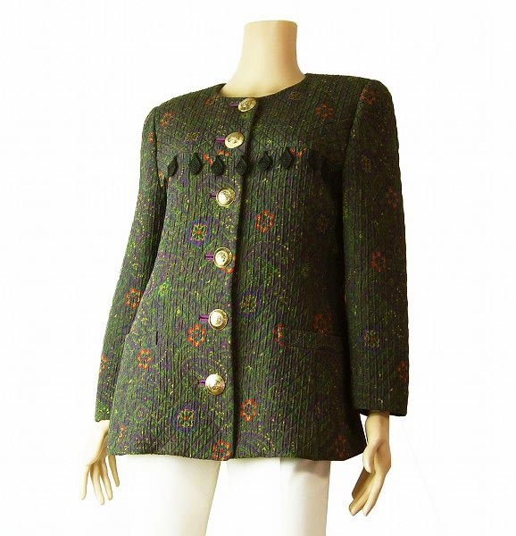 美品【中古】ランチェッティ LANCETTI シルク混素材 ペイズリー柄 ノーカラージャケット 40号/11号 秋冬 レディース アウター|フルフルマーケット