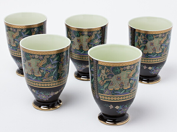 ＜ワケあり処分品＞kai kai 象更紗 フリーカップ5客セット un116お茶のふじい・藤井茶舗