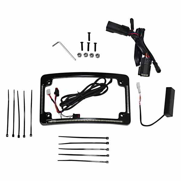 取寄せ オールインワンナンバープレートフレーム - ブラック カスタムダイナミクス Radius License Plate Frame - Black TF05-BCM4-B DRAG 20301489|ハーレーパーツデポ