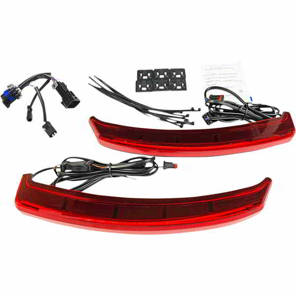取寄せ サドルバッグライト - レッドレンズ カスタムダイナミクス Saddle Bag Lights - Red Lens - Indian CD-INDBAG-SWN-R DRAG 20402693｜ハーレーパーツデポ