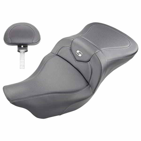 取寄せ ロードソファ シート - カーボンファイバー - バックレスト付き - ブラック - FL 09-24 サドルマン Roadsofa? Seat - Carbon Fiber - with Backrest - Black - FL '09-'24 808-07B-185TBR DRAG 08011203