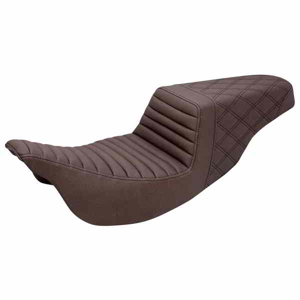 取寄せ ステップアップシート - フロントタック＆ロール/リアラティスステッチ - ブラウン - FL 08-24 サドルマン Step-Up Seat - Front Tuck-n-Roll/Rear Lattice Stitch - Brown - FL '08-'24 808-07B-176BR DRAG 08011245