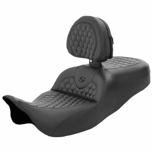 取寄せ ロードソファ シート - ハニカム - バックレスト付き - FL 08-24 サドルマン RoadSofa? Seat - Honeycomb - with Backrest - FL '08-'24 808-07B-189BR DRAG 08011554