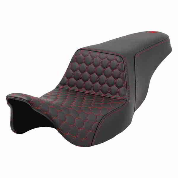 取寄せ ステップアップシート - ハニカム - レッドステッチ - FL 08-23 サドルマン Step-Up Seat - Honeycomb - Red Stitching - FL '08-'23 808-07B-17704 DRAG 08011566