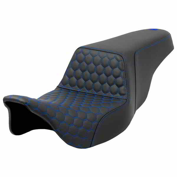取寄せ ステップアップシート - ハニカム - ブルーステッチ - FL 08-23 サドルマン Step-Up Seat - Honeycomb - Blue Stitching - FL '08-'23 808-07B-17701 DRAG 08011567