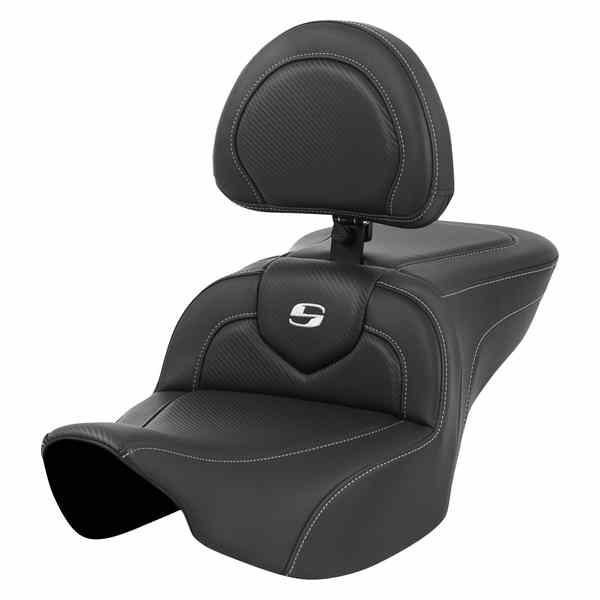 取寄せ ロードソファ シート - カーボンファイバー - シルバーステッチ/シルバーロゴ - バックレスト付き - FL 23-24 サドルマン Roadsofa? Seat - Carbon Fiber - Silver Stitch/Silver Logo - with Backrest - FL '23-'24 823-07-185BR DRAG 08011632