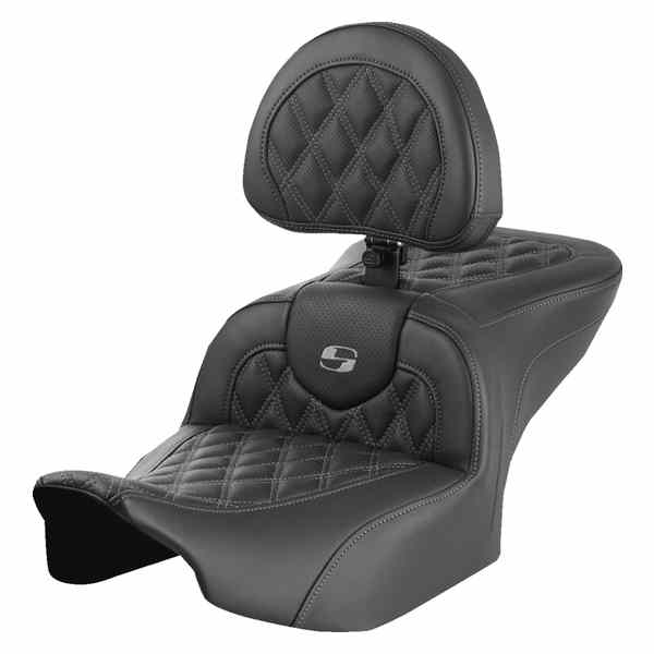 取寄せ ロードソファ シート - バックレスト付き - ラティスステッチ - グレーステッチ - FLTR/FLHX 23-24 サドルマン RoadSofa? Seat - with Backrest - Lattice Stitch - Gray Stitch - FLTR/FLHX '23-'24 823-07-182B2 DRAG 08011720