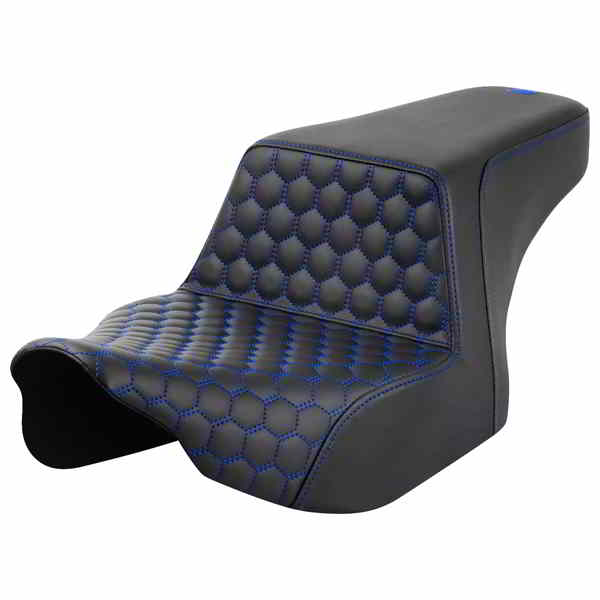 取寄せ ステップアップシート - フロントハニカム - ブルーステッチ - FL 23-24 サドルマン Step-Up Seat - Front Honeycomb - Blue Stitching - FL '23-'24 823-07-17701 DRAG 08011825
