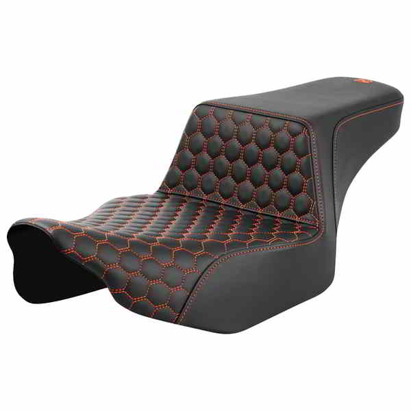 取寄せ ステップアップシート - エクステンデッドリーチ - フロントハニカム - オレンジステッチ - FL 23-24 サドルマン Step-Up Seat - Extended Reach - Front Honeycomb - Orange Stitch - FL '23-'24 823-07-17803 DRAG 08011834