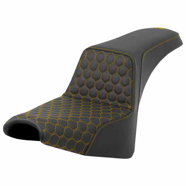 取寄せ ステップアップシート - ハニカム - ゴールドステッチ - FXBB/FXST 18-24 サドルマン Step-Up Seat - Honeycomb - Gold Stitching - FXBB/FXST '18-'24 818-30-17707 DRAG 08021580