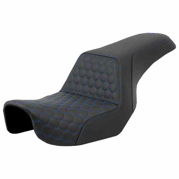 取寄せ ステップアップシート - ハニカム - ブルーステッチ - ダイナ 06-17 サドルマン Step-Up Seat - Honeycomb - Blue Stitching - Dyna '06-'17 806-04-17701 DRAG 08030718