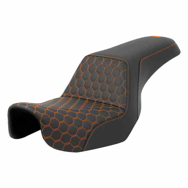 取寄せ ステップアップシート - ハニカム - オレンジステッチ - ダイナ 06-17 サドルマン Step-Up Seat - Honeycomb - Orange Stitching - Dyna '06-'17 806-04-17703 DRAG 08030719