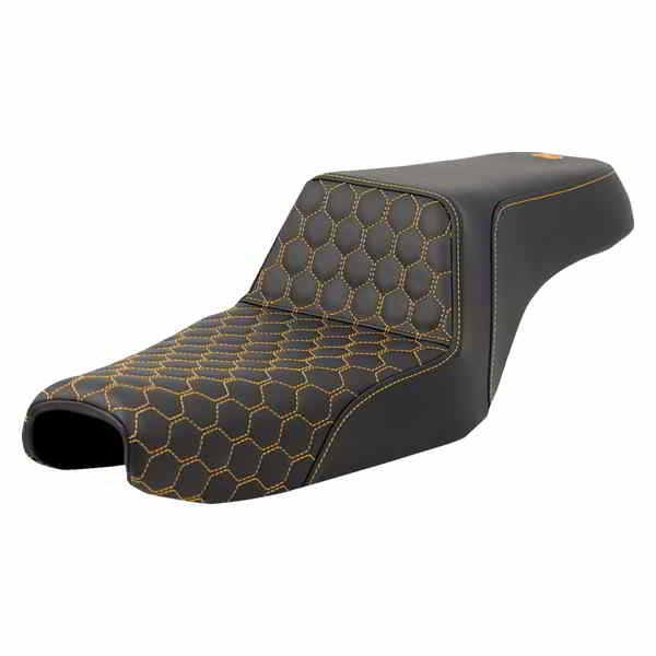 取寄せ ステップアップシート - ハニカム - ゴールドステッチ - 3.3ガロンタンク - スポーツスター 04-22 サドルマン Step-Up Seat - Honeycomb - Gold Stitching - 3.3 Gal Tank - Sportster '04-'22 807-11-17707 DRAG 08040809