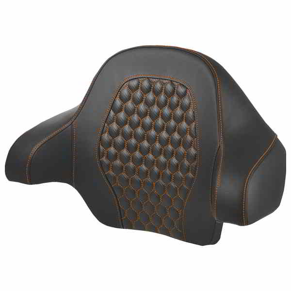 取寄せ ツアーパック バックレストパッド - ハニカム - オレンジステッチ - FL 14-24 サドルマン Tour Pack Backrest Pad - Honeycomb - Orange Stitching - FL '14-'24 814-07-15103 DRAG 08220595｜ハーレーパーツデポ