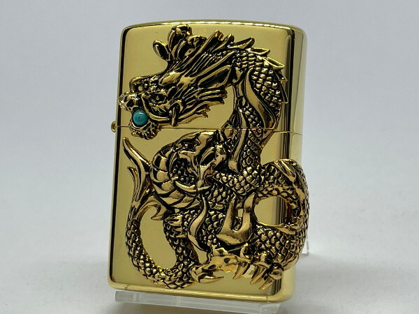 送料無料 ZIPPO[ジッポー] ドラゴンメタル ターコイズ 限定100 ゴールド【楽ギフ_包装】