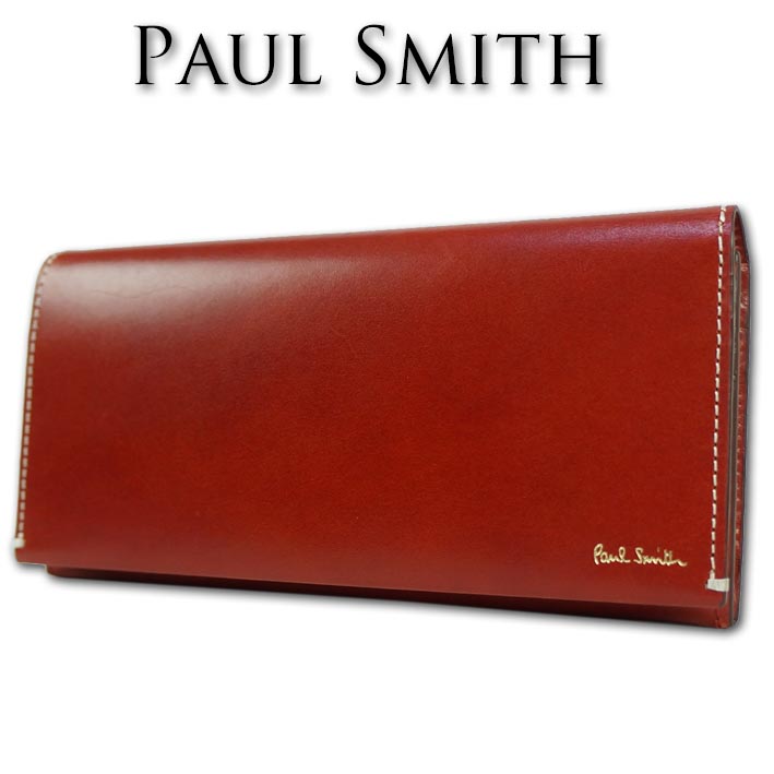 ポールスミス Paul Smith ポリッシュカーフ 牛革 長財布 メンズ レンガ色 驚きの値段