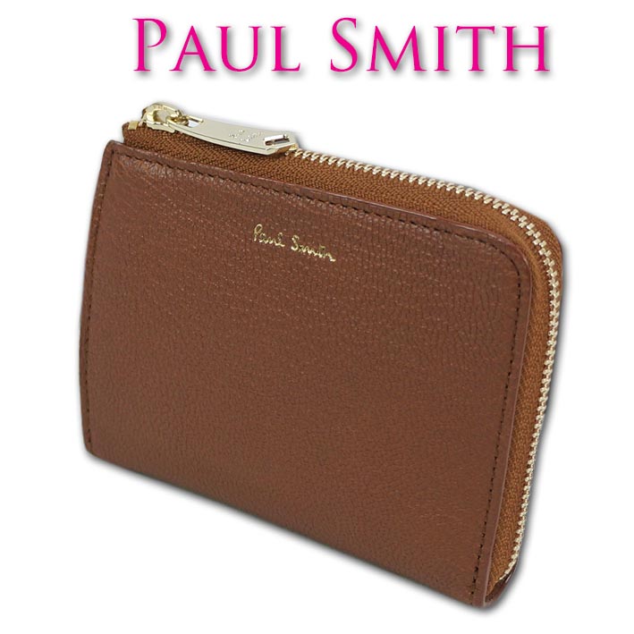 ポールスミス Paul Smith 山羊革／牛革 カラースロット ラウンドジップ ミニ財布 レディース キャメル