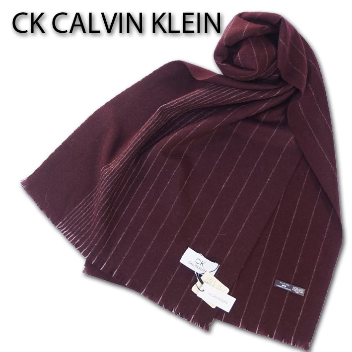 CKカルバンクライン CK CALVIN KLEIN ストライプ柄 カシミヤ100% マフラー メンズ ブラウン系 茶 カシミア 無料ラッピング可 プレゼント ギフト